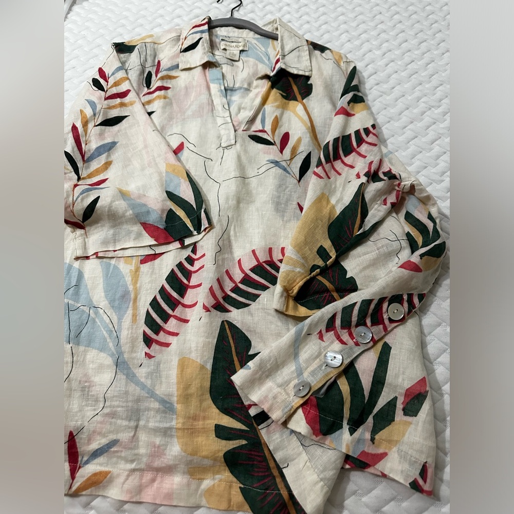 Tropical print linen shirt